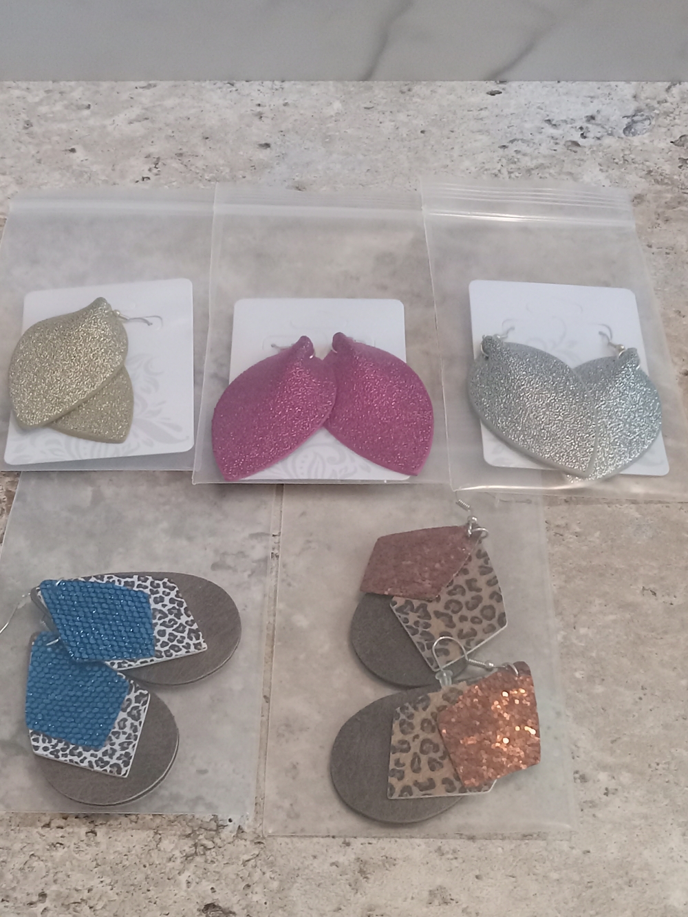Glitter Leaf & Mixed Geometric  Earring Set - Pink, Silver, Gold, Blue, Bronze